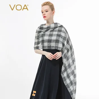 

VOA wool 200 thread count silk wool blended small checkered raw edge dark grain British style versatile long scarf shawl PH01