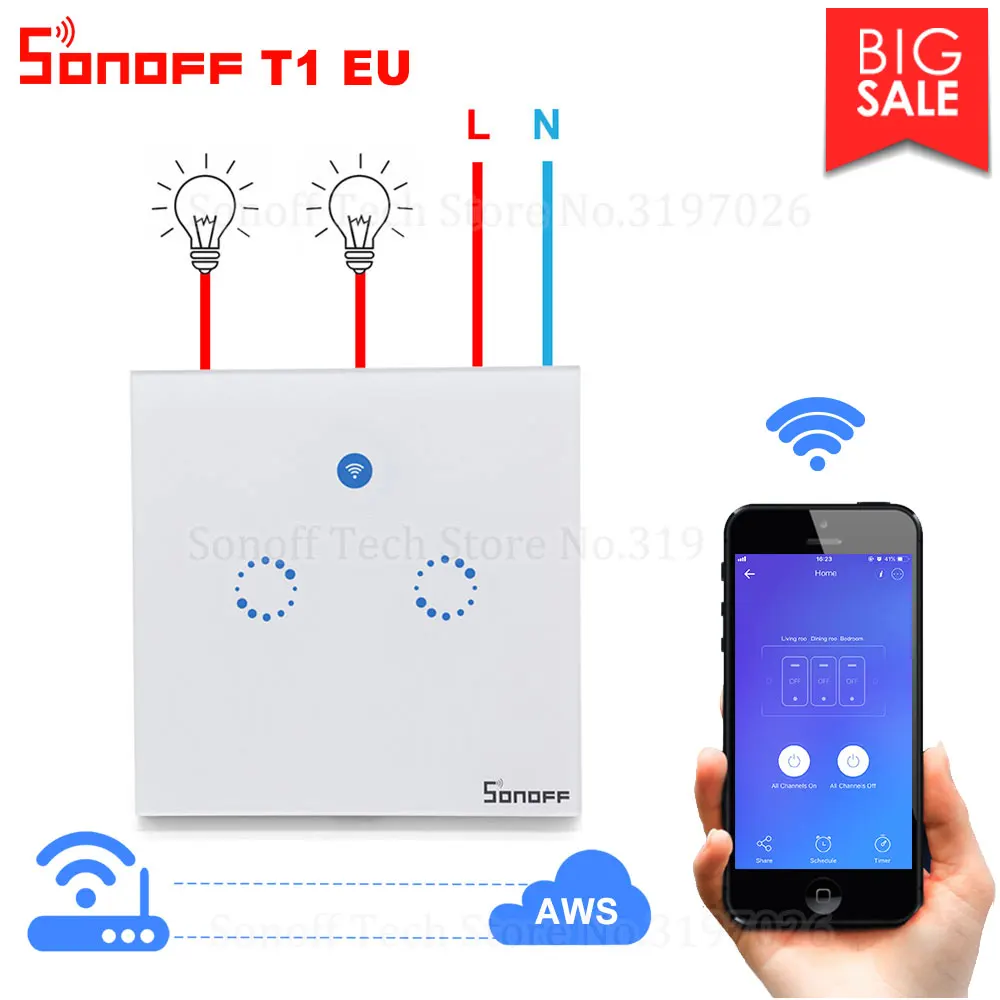 Настенный выключатель Itead Sonoff T1 с поддержкой Wi Fi и сенсорным управлением|work