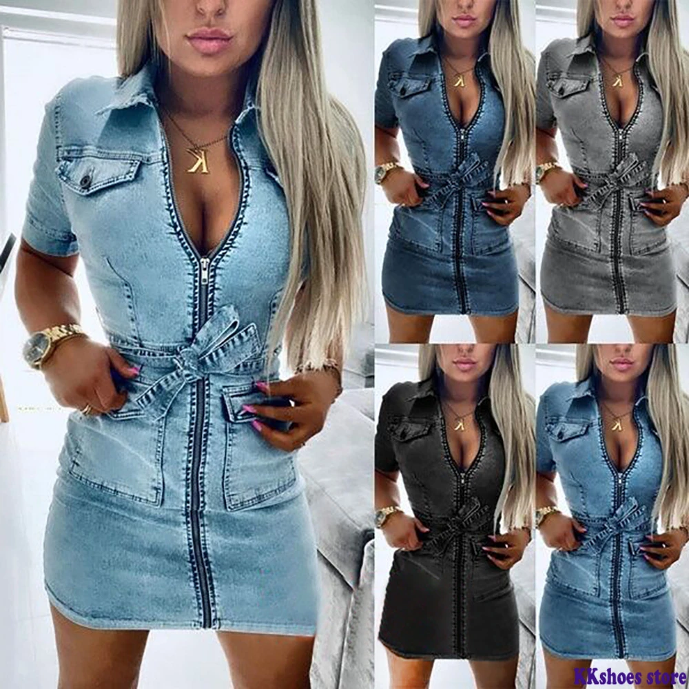 denim dress with front zip