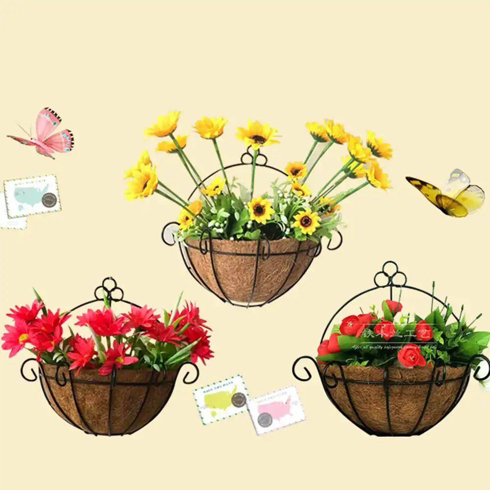10 Inch Half Round Garden Flower Plant Pot Wall Mounted Hanging Planter Iron Coconut Craft Flower Pot Home Garden Decor Aliexpress