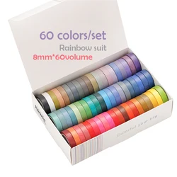 Ruban adhésif Washi de couleur unie, 60 pièces/boîte, ruban de masquage arc en ciel, autocollant décoratif pour Scrapbook, papeterie pour journal intime 