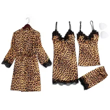 4 шт./компл. женский леопардовый халат наборы Сексуальная кружевная ночная рубашка без рукавов Camisole пижамы Повседневная Домашняя одежда свободная Ночная рубашка костюм