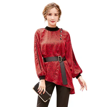 

2020 spring new temperament women's Korean fashion simple round neck fungus long sleeves solid color wild shirt women