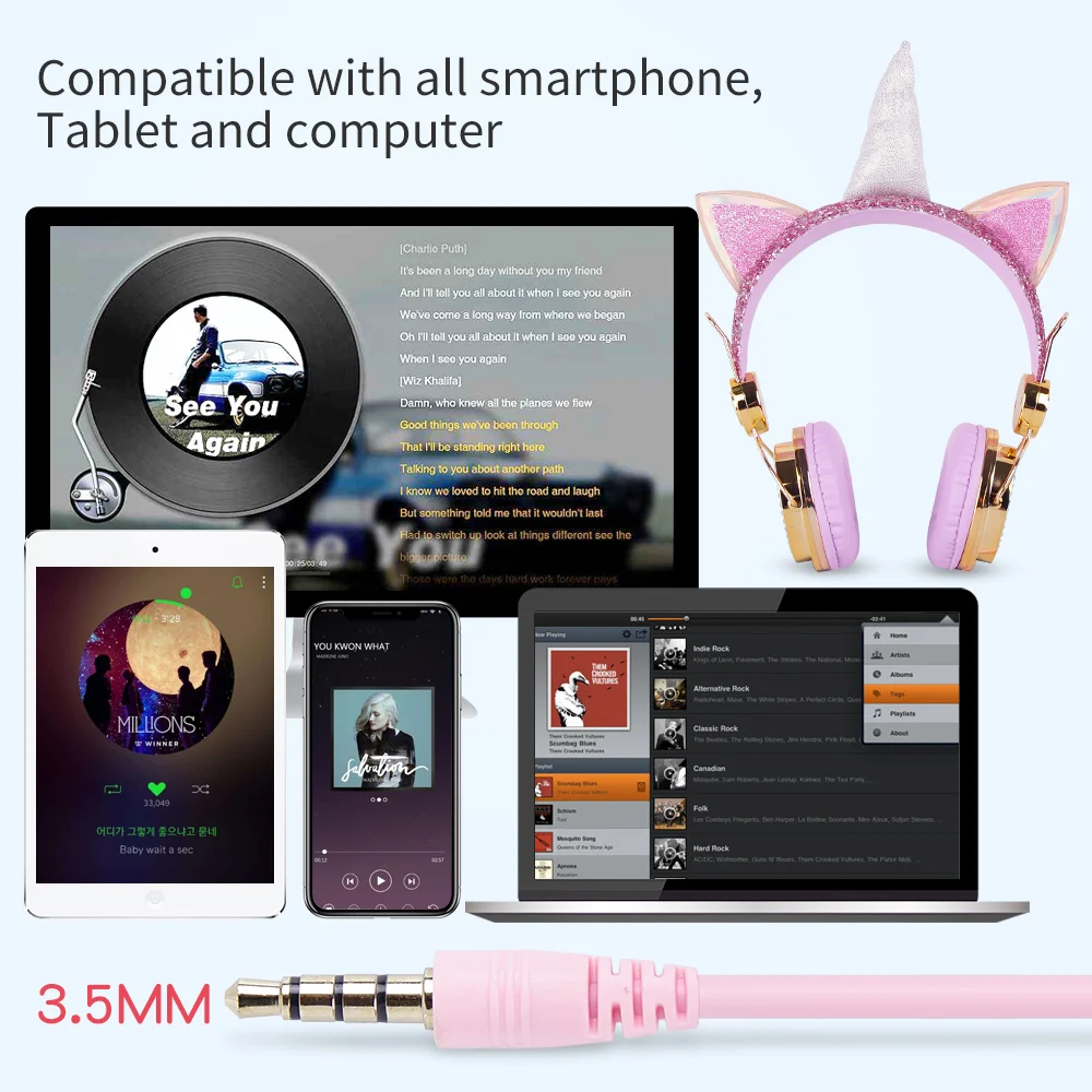 Cute Unicorn Wired Headphone With Microphone Girls Daugther Music Stereo Earphone Computer Mobile Phone Gamer Headset Kids Gift