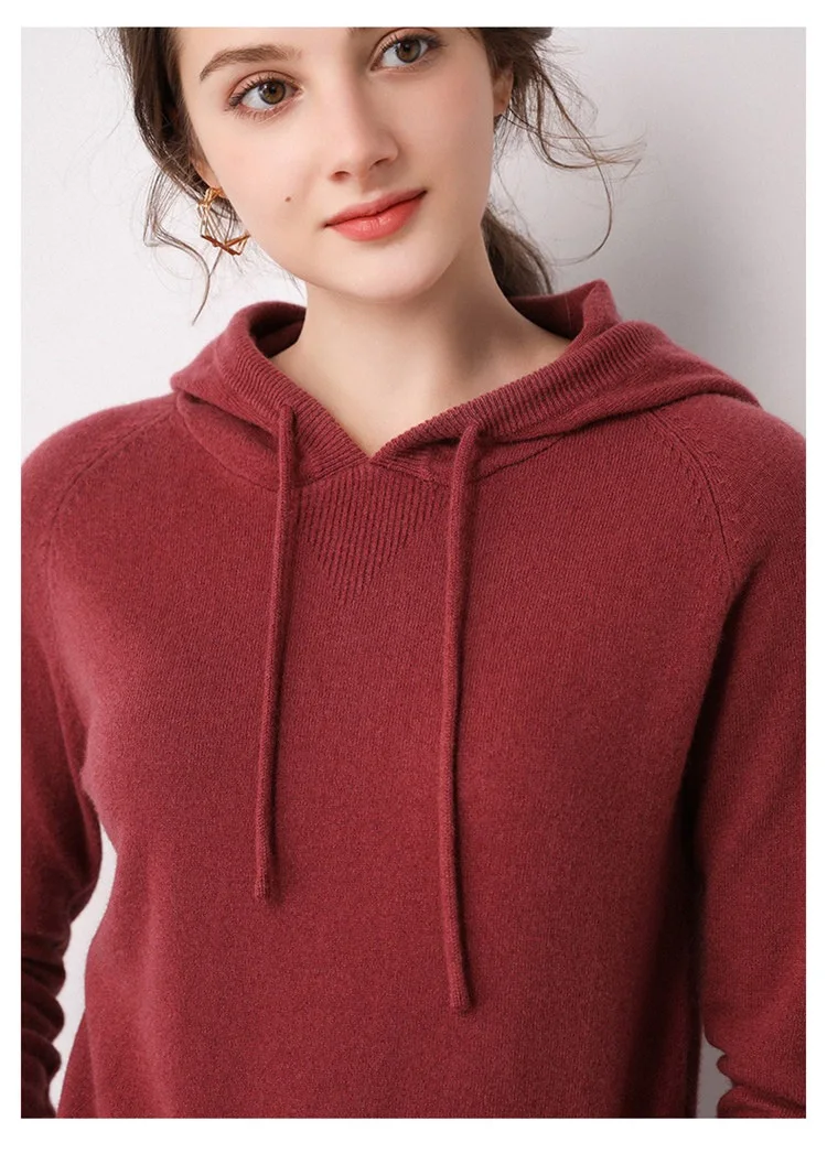 2019 Осень Новый женский 100% чистый шерстяной вязаный свитер с капюшоном короткий с капюшоном воротник тонкий вязаный пуловер внутренний