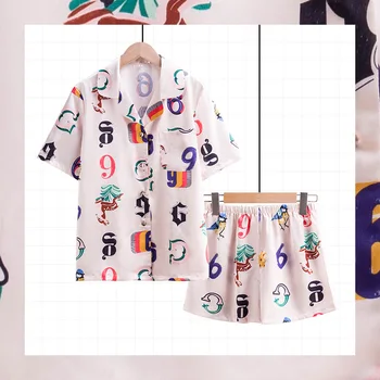 

Pajamas Women Summer Ice Silk Short-Sleeved Shorts Two-Piece Suit Korean Version Cute Japanese Silk Home Service Loungewear