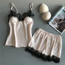 Женское атласное кружевное нижнее белье Babydoll ночная рубашка шорты пижамный комплект без груди SER88