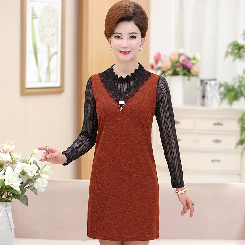 

2019 New Style Mom Spring Clothing Dress Mid-length 40-Year-Old 50 Middle-aged WOMEN'S Apparels Nobility Elegant Lace Skirt