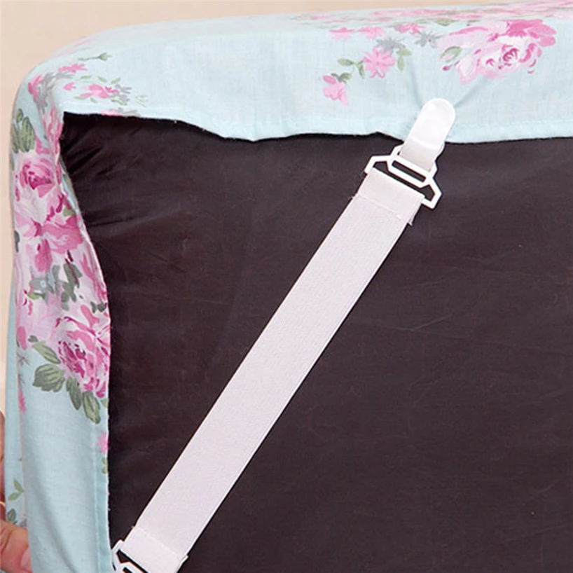 4pcs White non-slip Elastic Band Practical Fixing Clips Simple And Portable For Fixing Bedspread Mattress Sheets