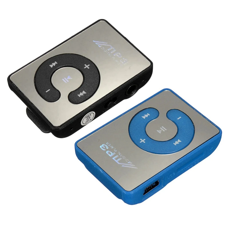 2 шт мини музыкальный MP3-плеер с usb-кабелем наушниками черный и синий | Электроника