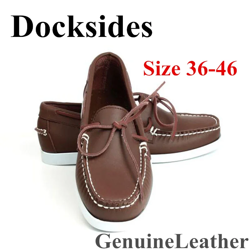

Men Women Genuine Leather Docksides Classic Boat Shoes,Homme Femme Brown Plus Big Size 36-46 Brand Flats Loafers 2019A062