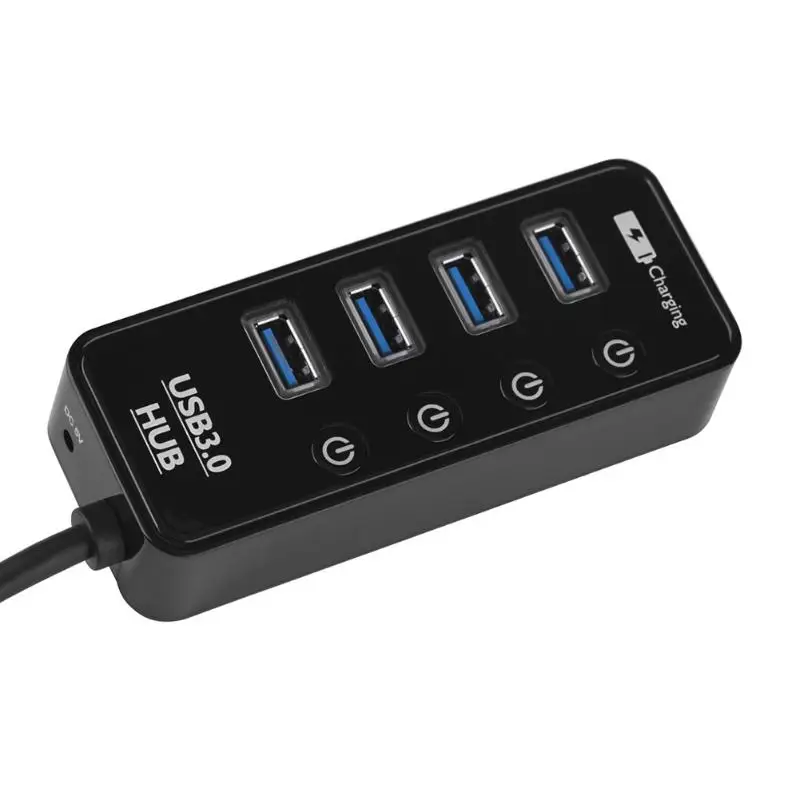 Высокоскоростной USB 3,0 концентратор 5 Гбит/с 4 порта 2.4A/1A 1 USB умный зарядный порт адаптер с индивидуальным переключателем порта ВКЛ/ВЫКЛ 110x44x24 мм