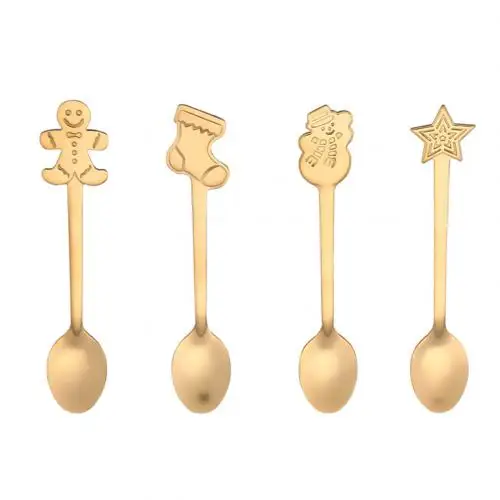 Golden Хороший 4x Рождество нержавеющая сталь для ложек ложка для кофе чайные ложки десертные ложки чайная ложка посуда кухонные инструменты - Цвет: Golden
