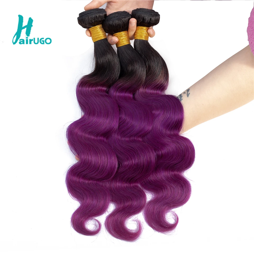 HairUGo предварительно цветные перуанские объемные волнистые 4 пучка с закрытием человеческие волосы плетение пучки с закрытием 1B/фиолетовые неповрежденные волосы