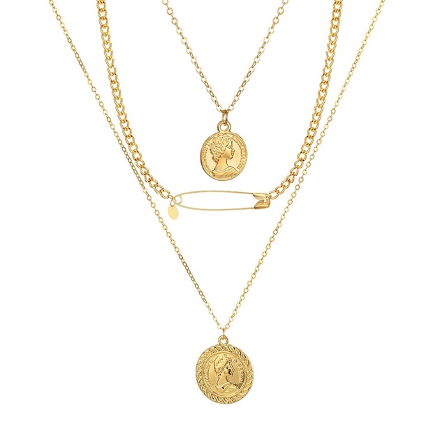 New Vintage Snake Chain Multilayer Necklace For Women Coin Avatar Pendant Necklace Fashion Statement Gift Jewelry
