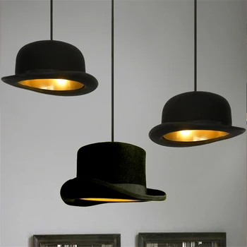 

Modern Black LED E27 Pendant Lights Magician Fabric Bowler Tall Hat Pendant Lamps Lighting Clothing Store Decoration Fixtures AC
