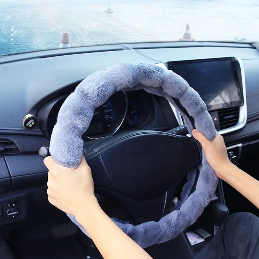 Высокое качество Модный чехол рулевого колеса автомобиля тисненый зимний теплый короткий плюш 38 см Универсальный Противоскользящий Верхний двойной чехол