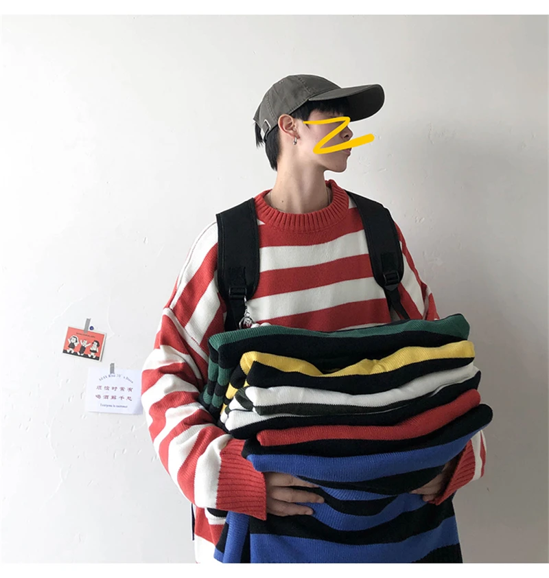 ARCSINX мужской свитер размера d, 3XL, Модный Harajuku Полосатый пуловер для мужчин, повседневный мужской свитер размера плюс, Мужской пуловер с длинным рукавом