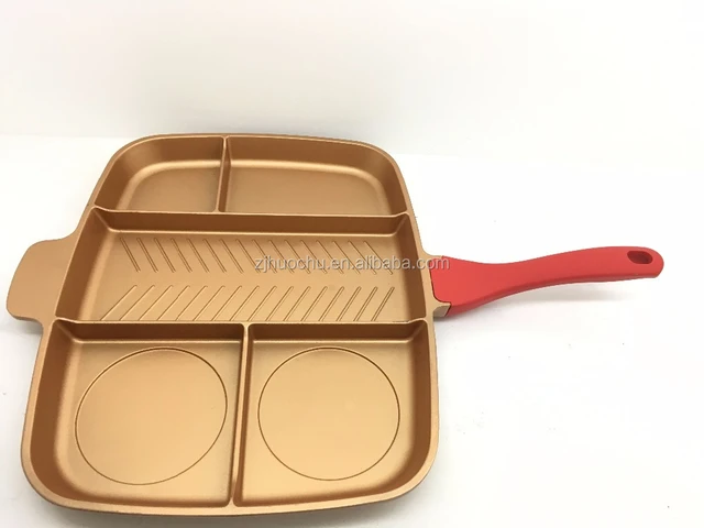 die cast aluminum non stick parini cookware five section divided frying pan  with copper ceramic coating