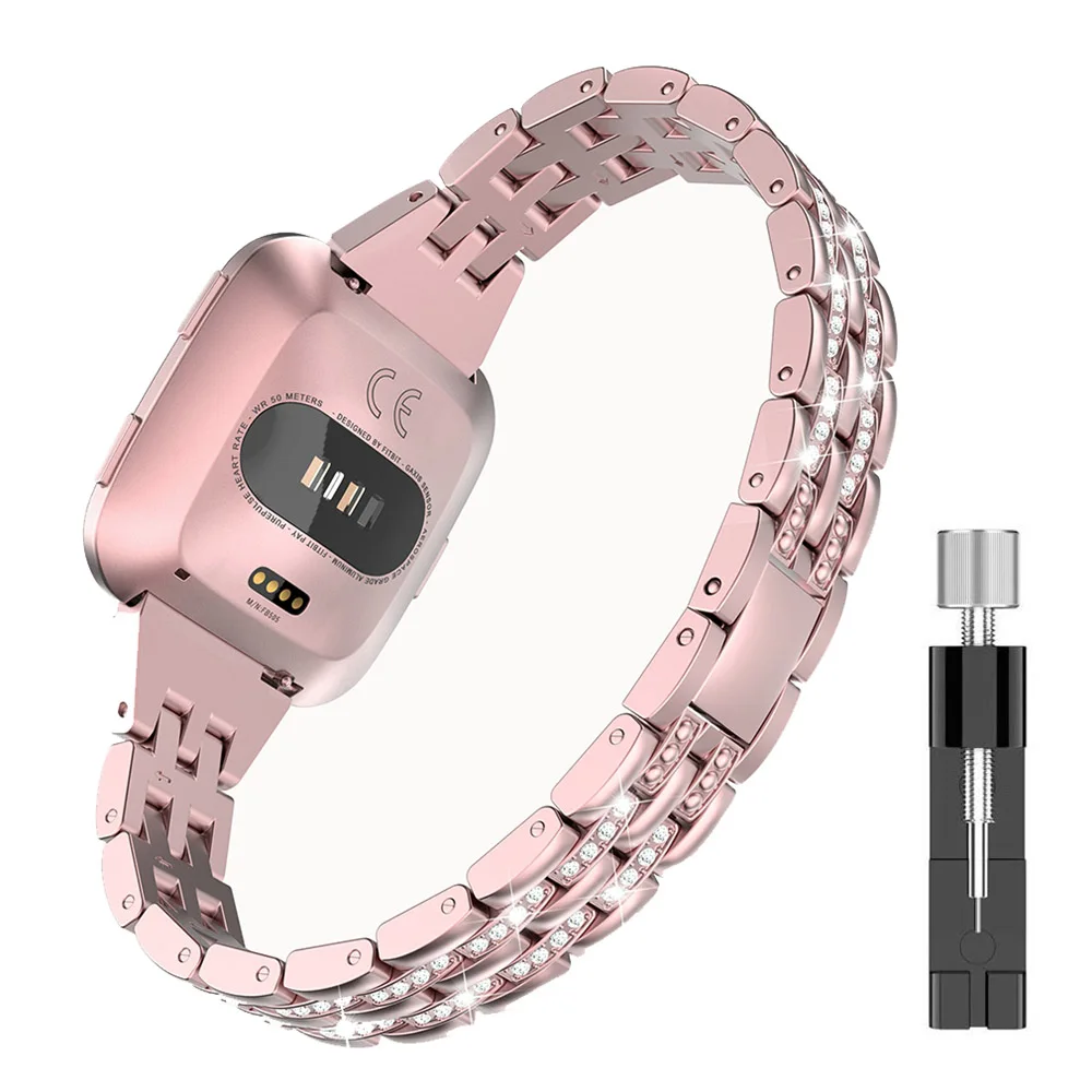 

Wearlizer For Fitbit Versa Bands Women Replacement Metal Bling Bands Bracelets for Fitbit Versa Accesssories with Rhinestones