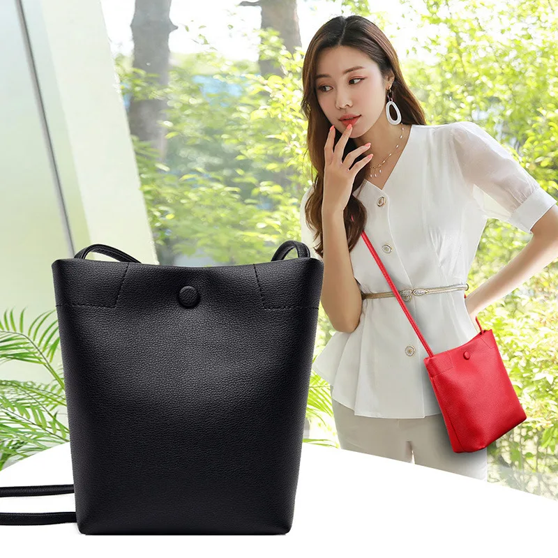 

Small Women Bucket Bags Female Shoulder Bag Vintage Pu Leather Cross Body Handbag for Women 2020 Ladies Cell Phone Pouch Wallet
