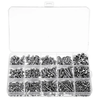 

HHO-515Pcs Mxsh4 M3/M4/M5 Stainless Steel Machine Screws And Nut Kits Hex Socket Button Head Cap Bolts Screws With Nuts Assortme