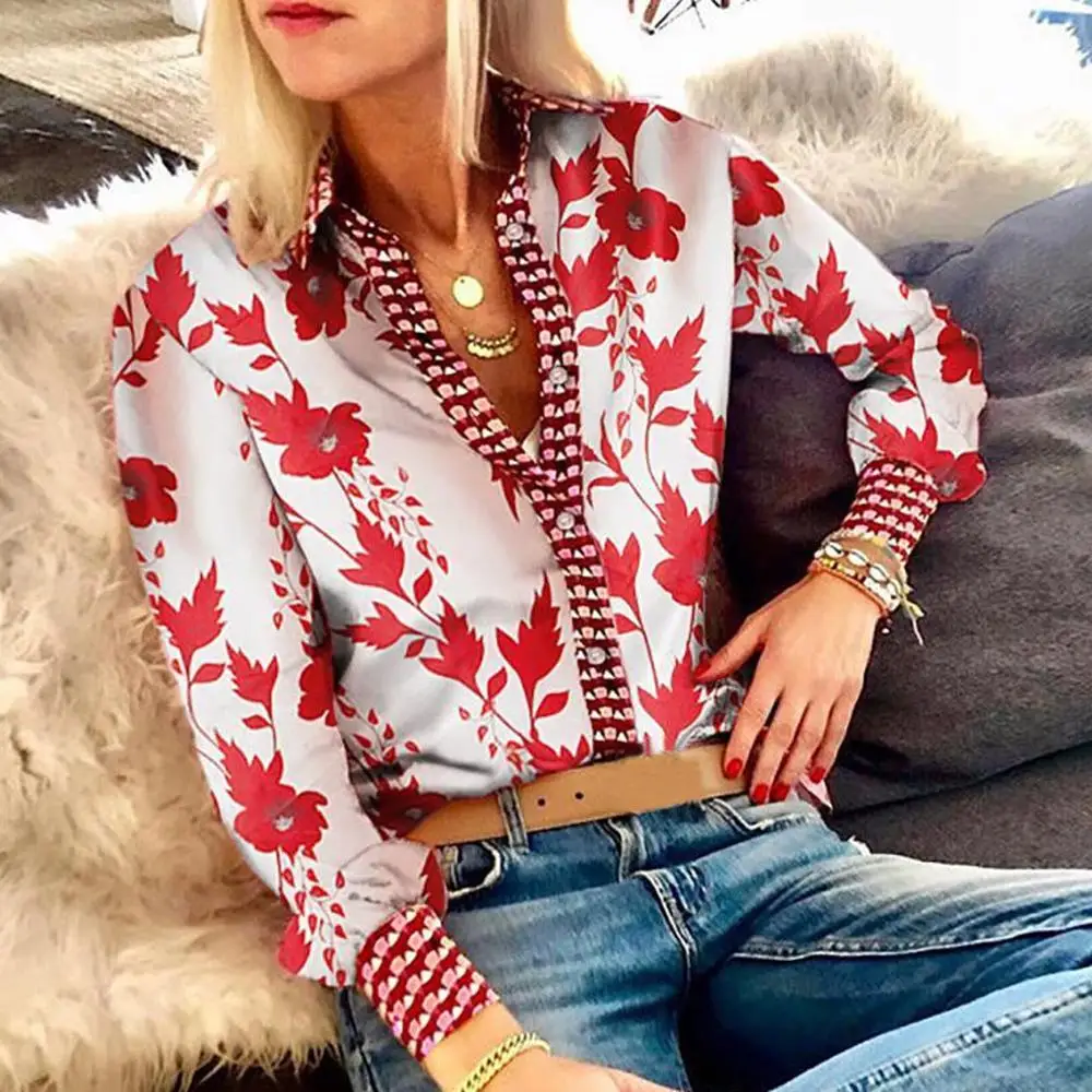

Women Casual Maple Leaf Print Blouse Long Sleeve Loose Women Tops Ladies Button Shirt Fashion Blouse blouses woman A12