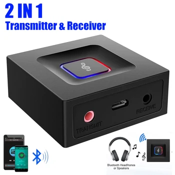 

JINSERTA 2 IN 1 Bluetooth 5.0 Receiver Transmitter 3.5mm AUX Wireless Auido Music Adapter for Car Speaker Headphone Home Stereo