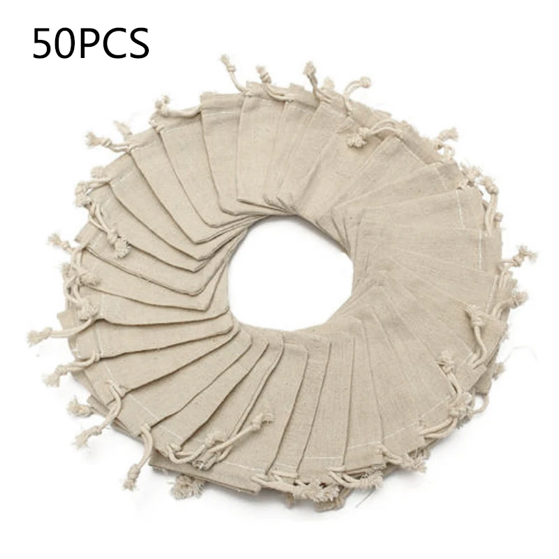 

50pc Small Burlap Jute Hessian Wedding Favor Gift Bag Drawstring Pouch 8x10cm 100% brand new