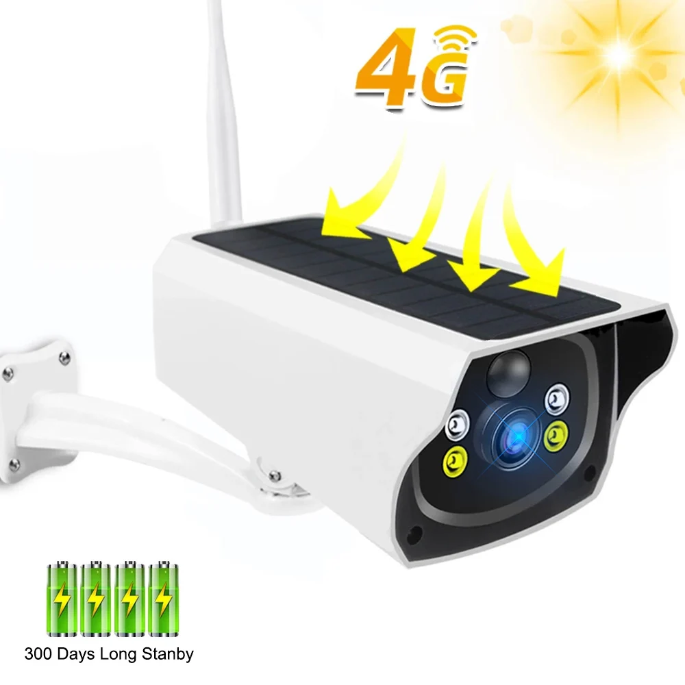 4G Lte Sim Card 1080P Telecamera Ip Ad Energia Solare Visione Notturna Chiara Pannello Solare Batteria Ricaricabile Telecamera Ip Allarme Pir Impermea