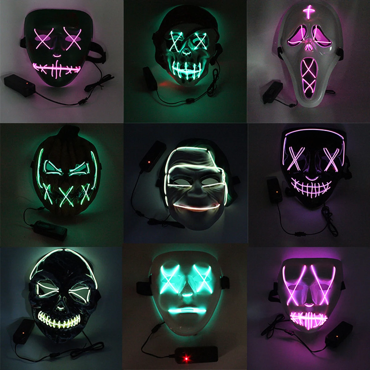 

Easter Halloween Led Luminous Mask Horror Grimace Bloody EL Wire Christmas Carnaval Party Club Bar DJ Glowing Full Face Mask