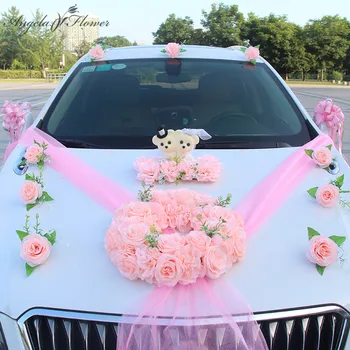 

Lovely rose bear white wedding supplies props full set party event wedding car decoration team front cornor flower garland DIY