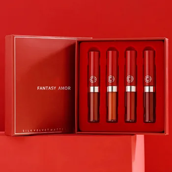 

4pcs/set Lips Makeup Lipstick Mirror Surface Lip Gloss Lasting Moisturizing Waterproof Non-stick Cup Lip Glaze