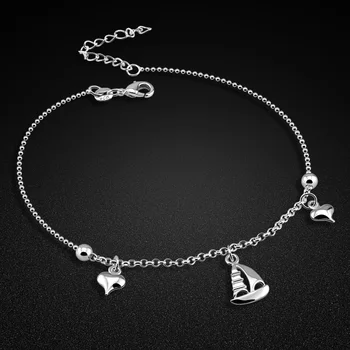 

Simple women's silver ankle bracelet 925 sterling silver sailing anklet charm girl sandals jewelry beach party accessories