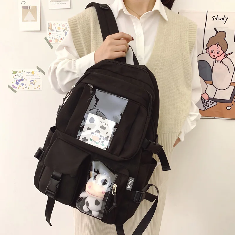 DIFA-mochila impermeable de nailon para mujer, bolso de viaje multibolsillos para mujer, mochila escolar para ordenador portátil de bolsillo transparente