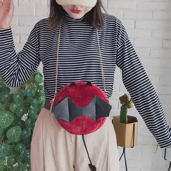 

Women Plush Little Monster Bat Small Round Bag Female Halloween Devil Handbag Cute Cartoon Gothic Chain Shoulder Bag #YY