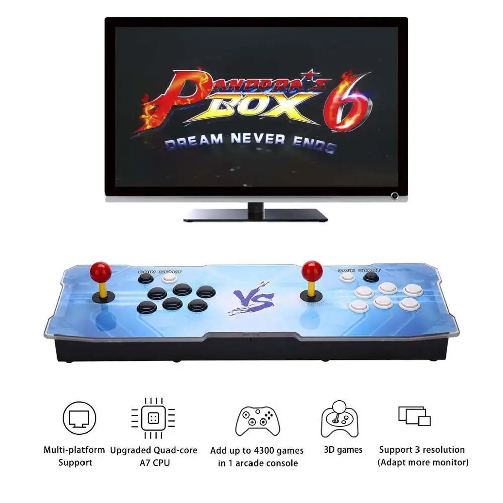 Pandoras Box 6 1300 аркадная консоль, поддержка 3D игр, добавить больше игр, список любимых, алфавитный порядок, классификация игр - Цвет: Blue VS