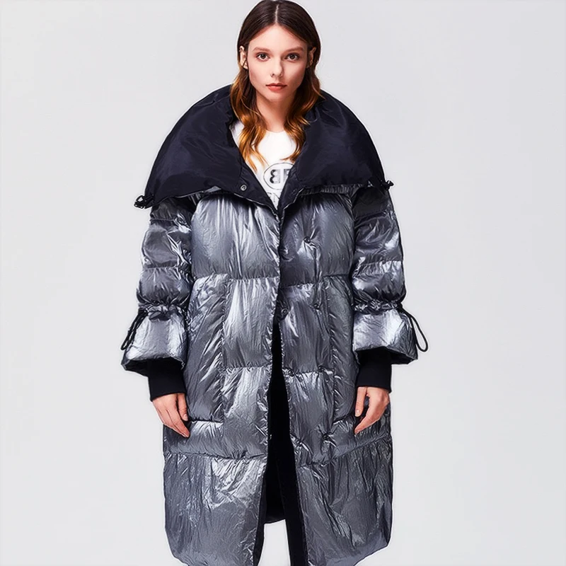 dark gray 7XL размера плюс хит цвет глянцевая белая утка вниз пальто Женская мода негабаритных теплый с капюшоном вниз парки F523 дропшиппинг - Цвет: dark gray
