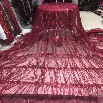 

Wine Color New Arrival Sequence Net Lace Gold Color Latest Design Style Green Color Nigerian High Quality Best Selling