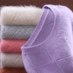 2023 Autumn Winter Women Sweater 100% Mink Cashmere Sweaters And Pullover Soft Warm Tops Female O-neck Long Sleeve Basic Jumper