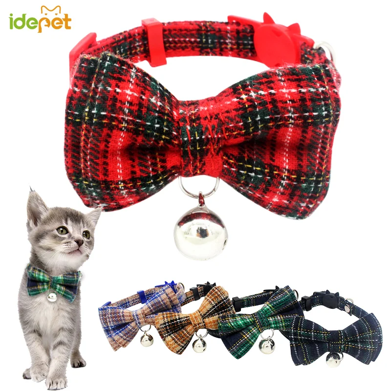 

Plaid Cat Collars Lovely Necklace with Bell for Cats Bow Collars for Dog Safety Adjustable Pet Collar Cat Supplier 25