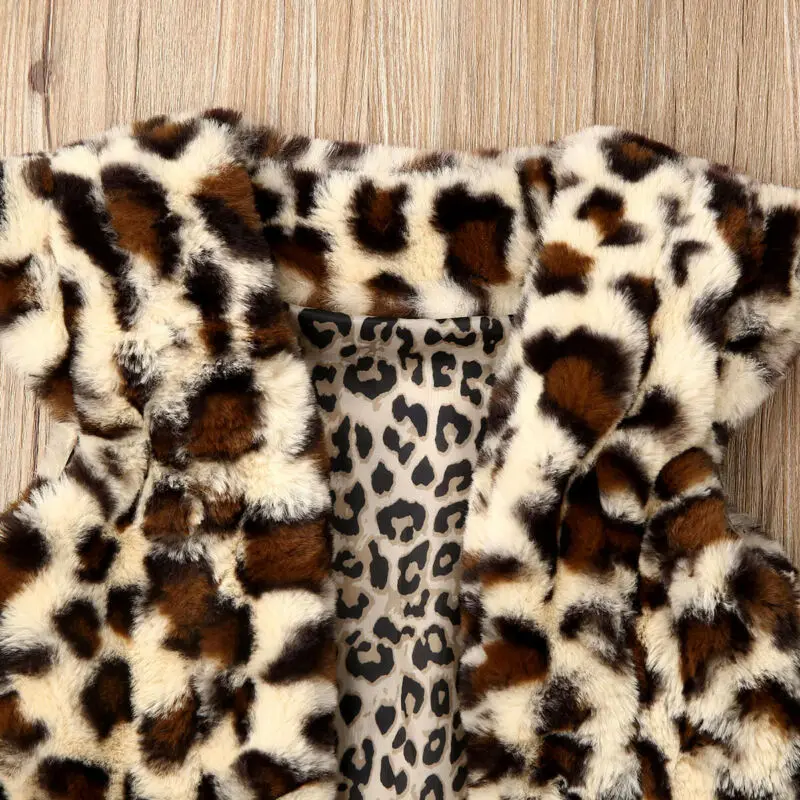 Модный Леопардовый жилет, милый детский теплый жилет с пушистым леопардовым принтом для маленьких девочек, куртка, меховой жилет
