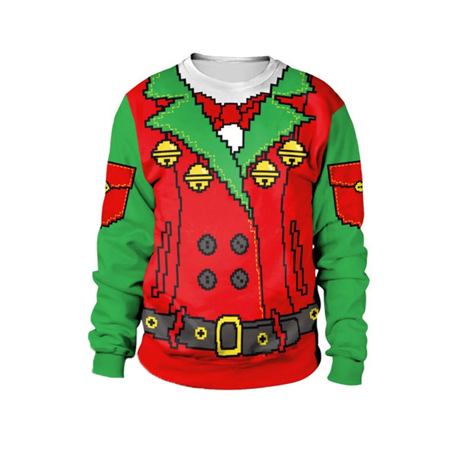 Women And Men Funny Christmas Print Sweatshirts Tops Fashion Warm Long-sleeve Sweatshirt Casual Loose Pullover Fit Dark Hooded 1