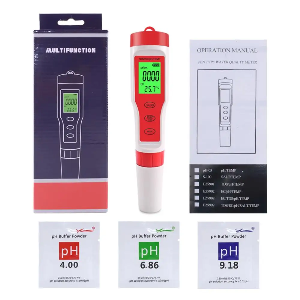 Yieryi Новый цифровой тестер воды 4 в 1/3 1 тест EC/TDS/PH/TEMP монитор качества Комплект
