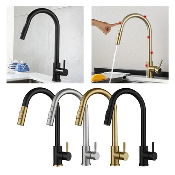 

Touchless Kitchen Sink Tap, One Lever High Arc Pull-Down Kitchen Faucet, Two-Sensor Modern Design Hot and Cold Water Mixer Tap