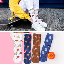 Новые модные женские носки, Забавные милые Мультяшные носки с фруктами, бананами, авокадо, лимоном, яйцом, пончиками, японские носки Harajuku для скейтборда, Размеры 35-40