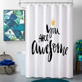 

Shower Curtains with Pockets Wide Tap,You are Awesome Calligraphy with a Crown Figure Modern Love Optimism Graphic Art,Yellow