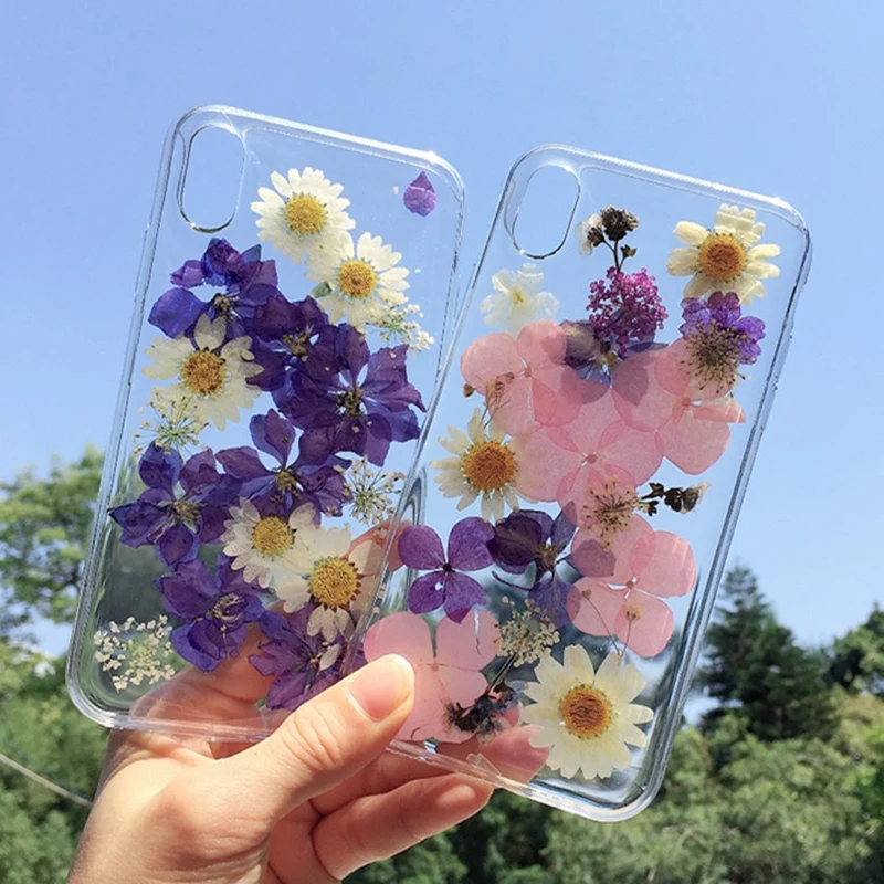 Прессованные сухие чехлы для телефонов с изображением цветов для iPhone 11 X XR XS Max 6 6S 7 8 Plus 11 Pro Max Блестящий настоящий цветочный прозрачный силиконовый чехол