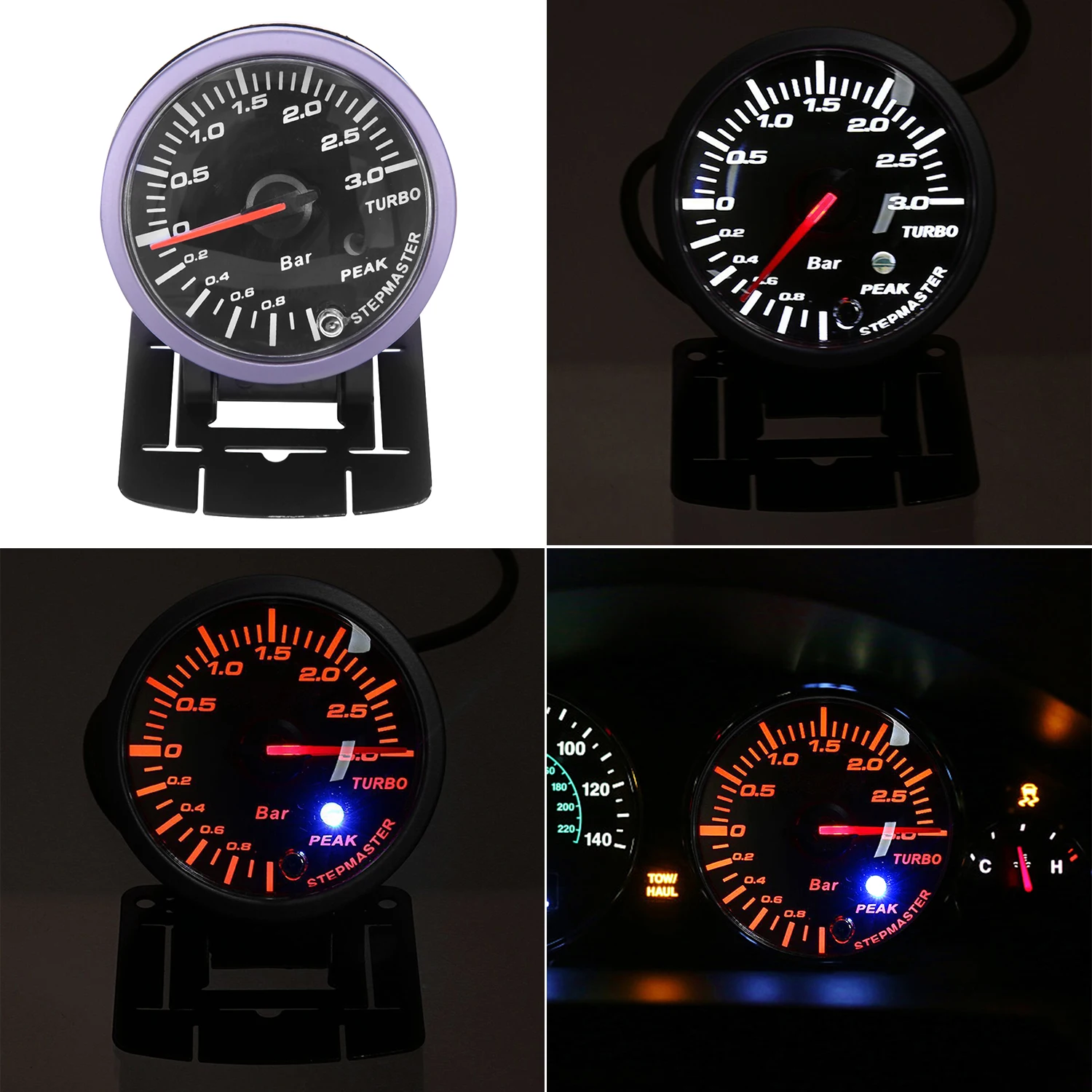 2.5 60mm Universal Car LED Turbo Boost Vacuum Press Pressure Gauge Bar Meter