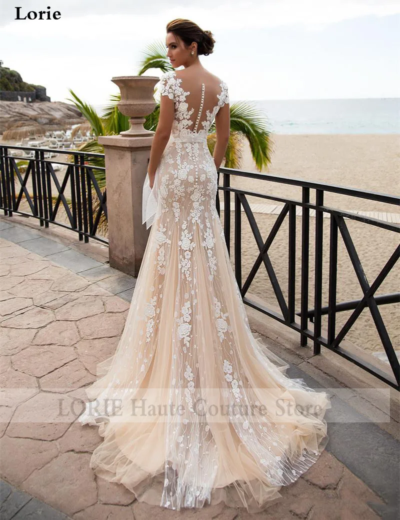 champange-lace-mermaid-wedding-dresses-2019-vestidos-de-novia-sheer-backless-with-buttons-v-neck-cap-sleeve-appliqued-bridal-gowns (1)